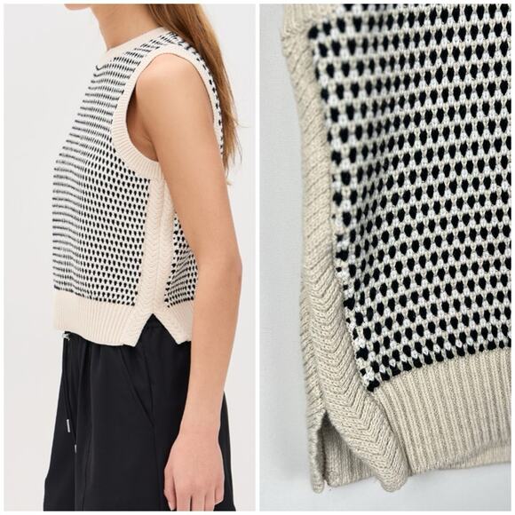 Varley Open XS Knit Tank Top Cream Black Sleeveless Sweater Vest - Picture 4 of 9